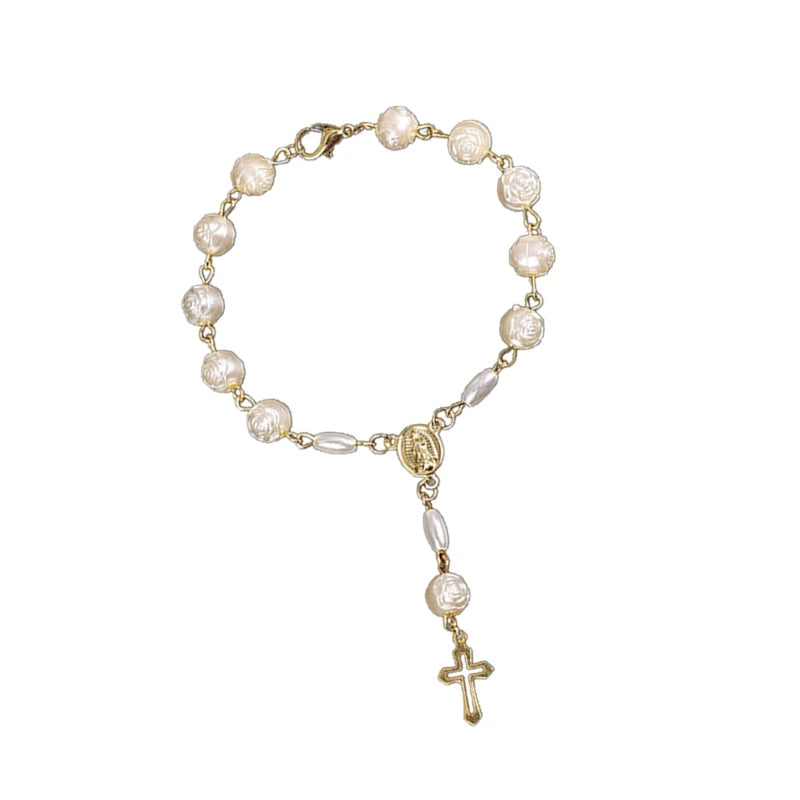 Rosary Beads Catholic for Women Rosary Bracelet for Cross Charms Religious Bracelets Catholic Gifts Car Rearview Mirror