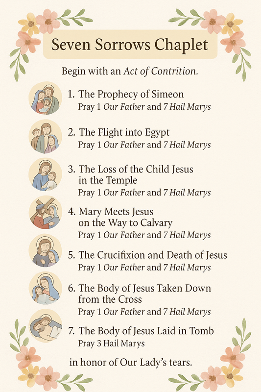 Printable: The Chaplet of the Seven Sorrows of Mary Prayer guide.