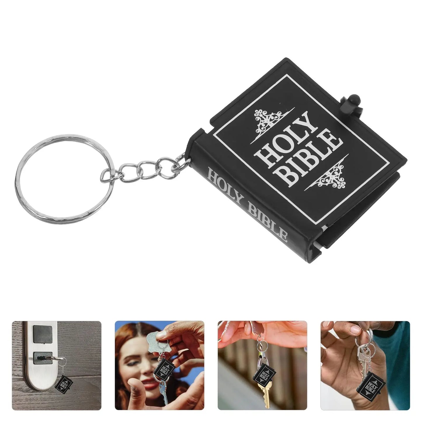 4 Pcs Mini Scripture Keychain Bible Verse Christian Miniature Books Inspirational Keychain Hanging Keychain Book Pendant Keyring